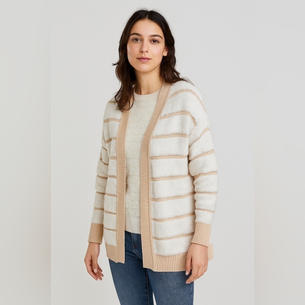 Tanya Taylor thick white cream striped cardigan sweater